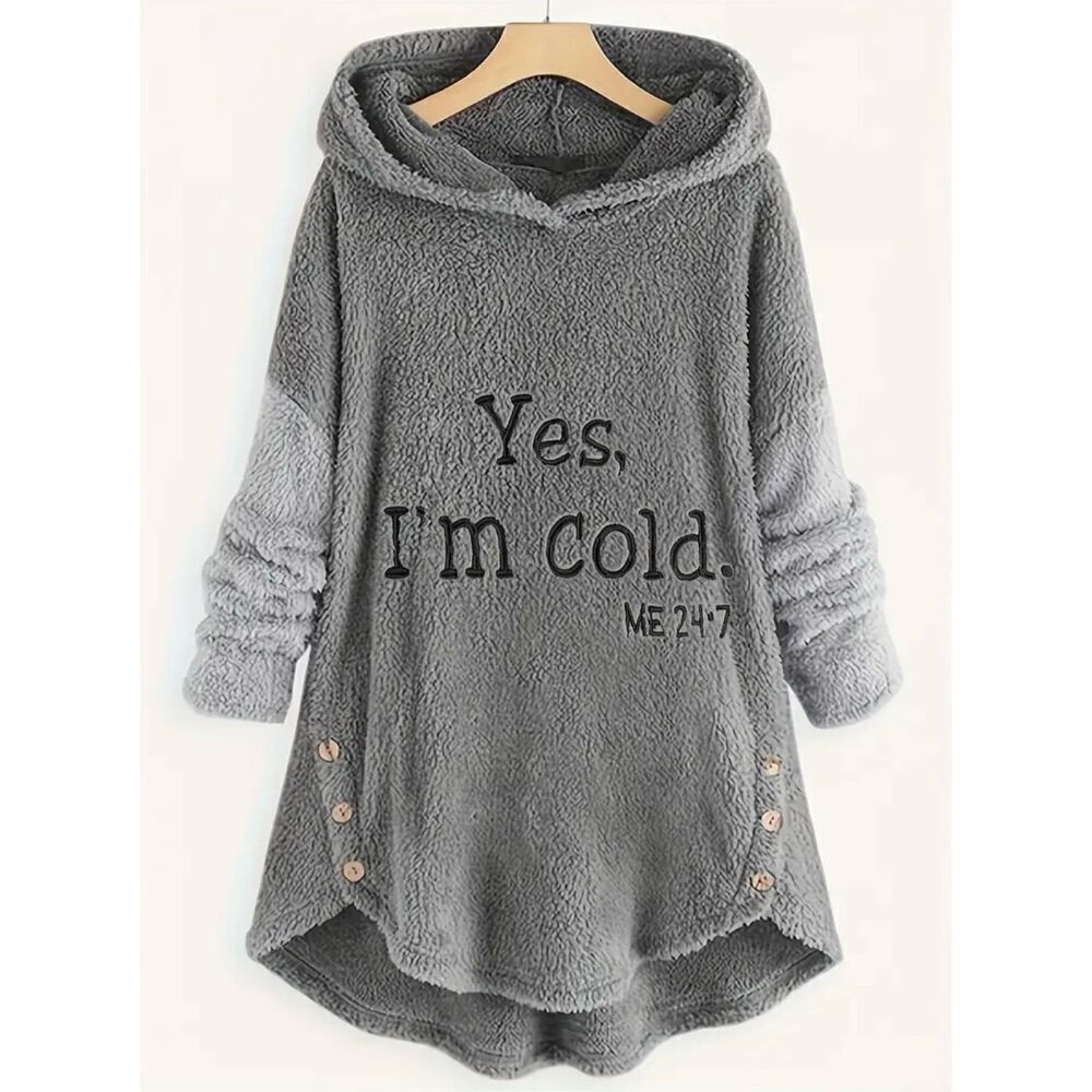 NWT XXL Yes, I'm cold ME 24:7 Grey Black Hoodie Sherpa Teddy Pullover Sweatshirt